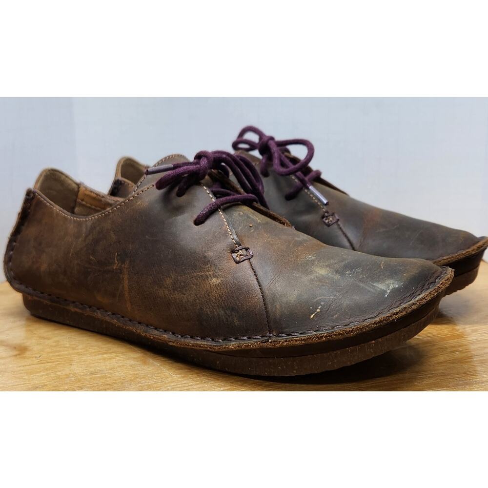 Clarks Janey Mae Brown Classic Leather Beeswax Lace Up Shoes Women's 8.5M - Picture 3 of 9